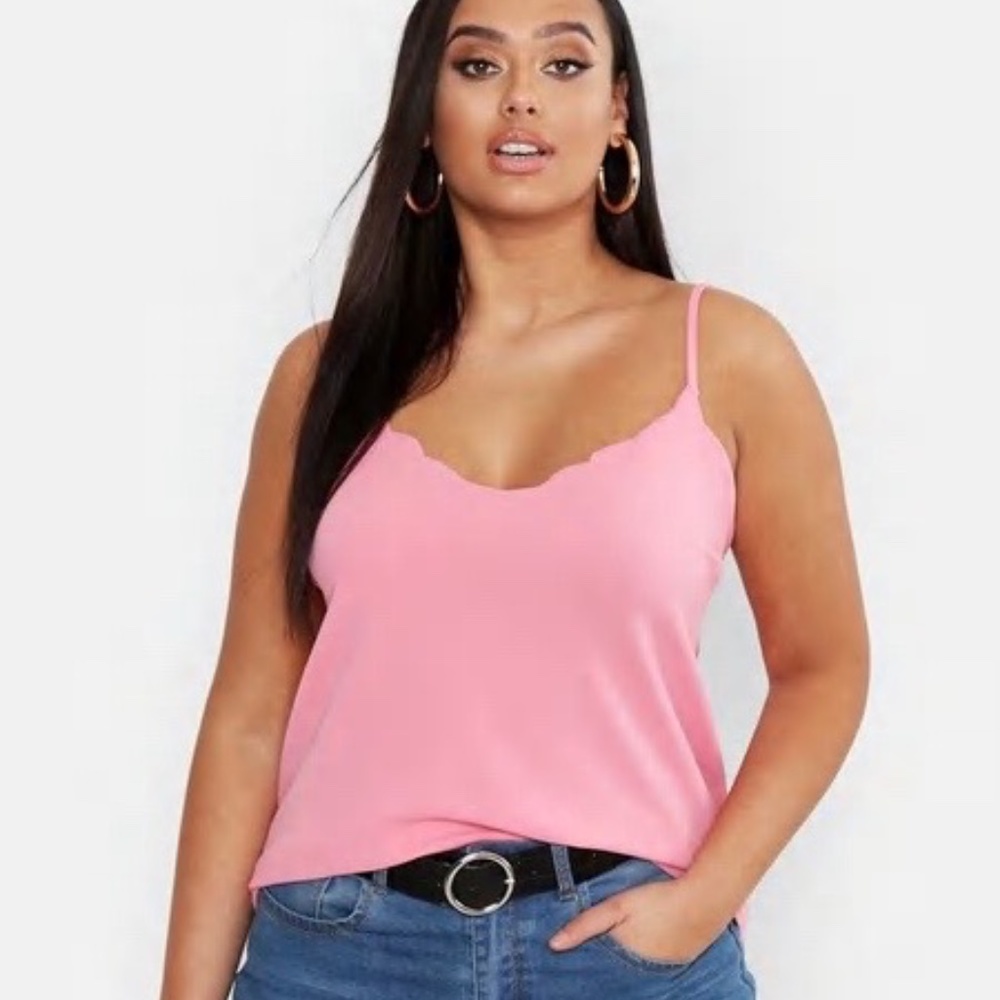 Women's Pink Scallop-Edge Cami Tank Top
